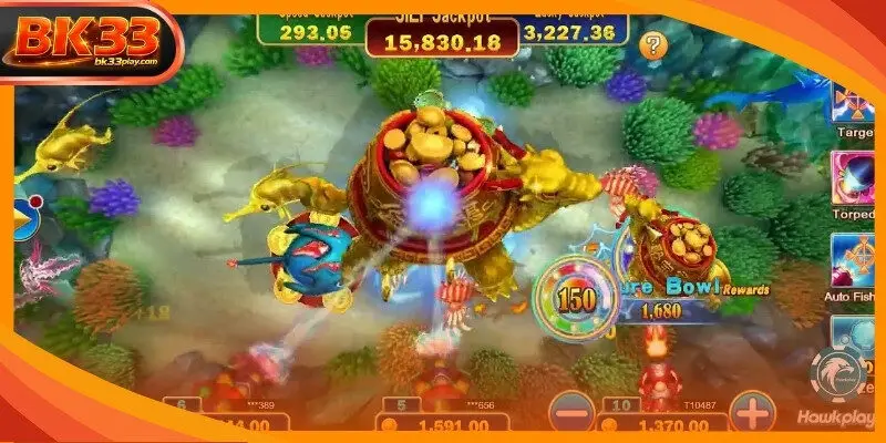 Cannons are positioned at the bottom to target swimming creatures