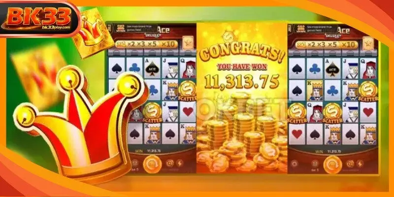 The sleek digital interface displays five reels of premium card symbols